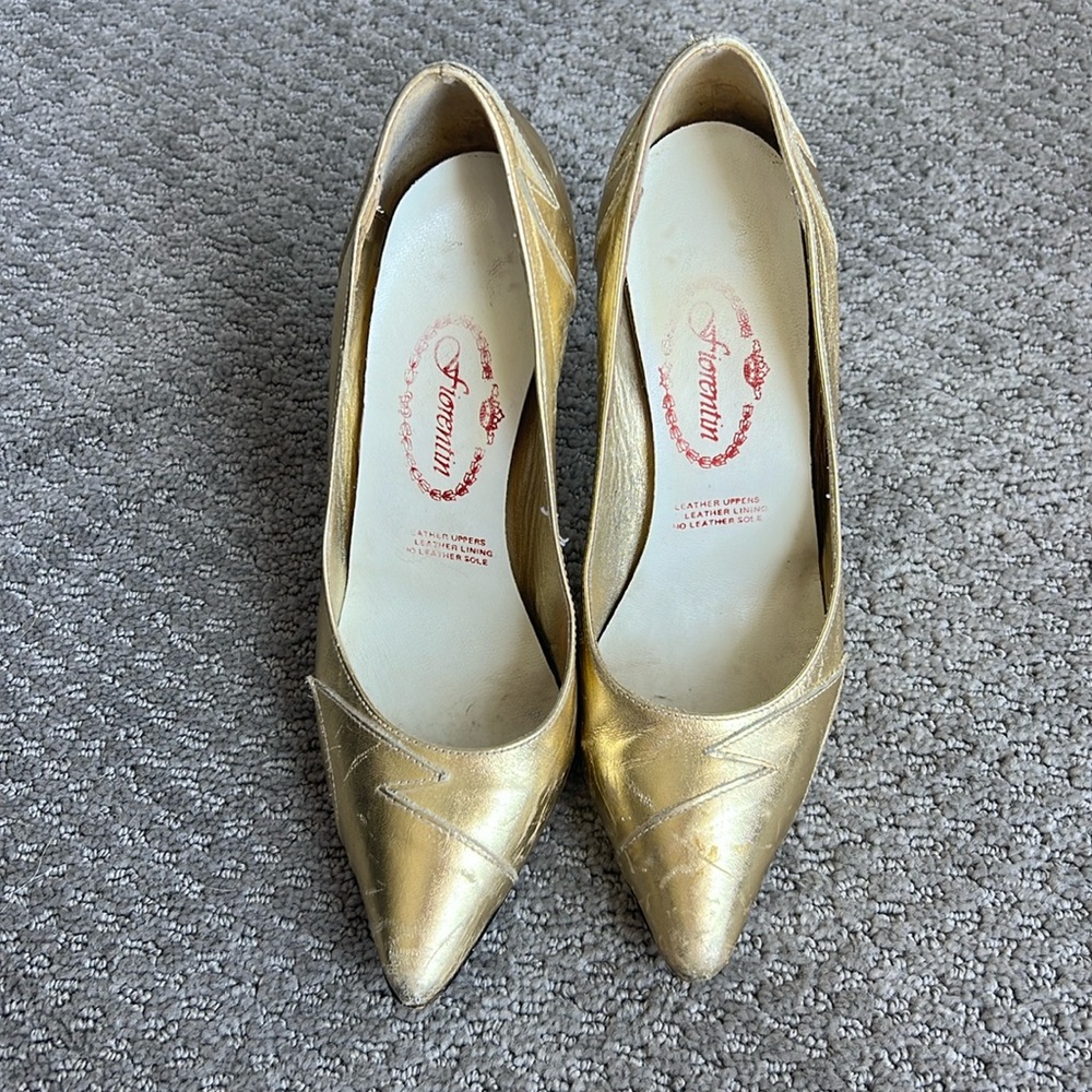 Vintage Fiorentin Gold heels fit Sz 6.5 - 7